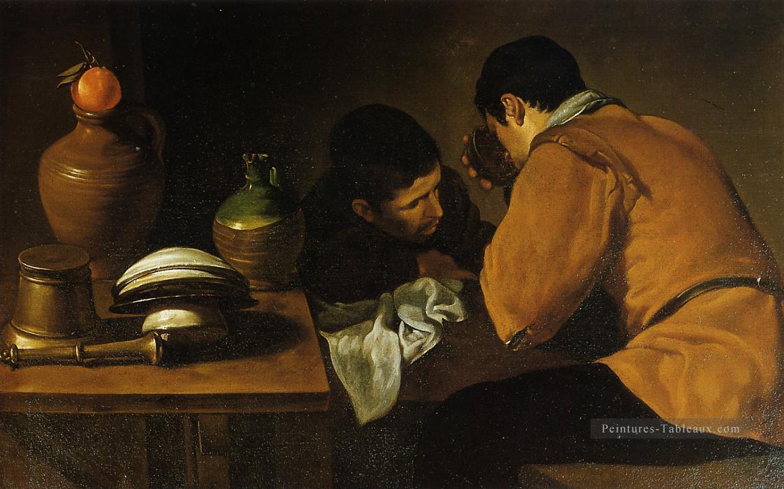 Deux jeunes hommes à une table Diego Velázquez Peintures à l'huile